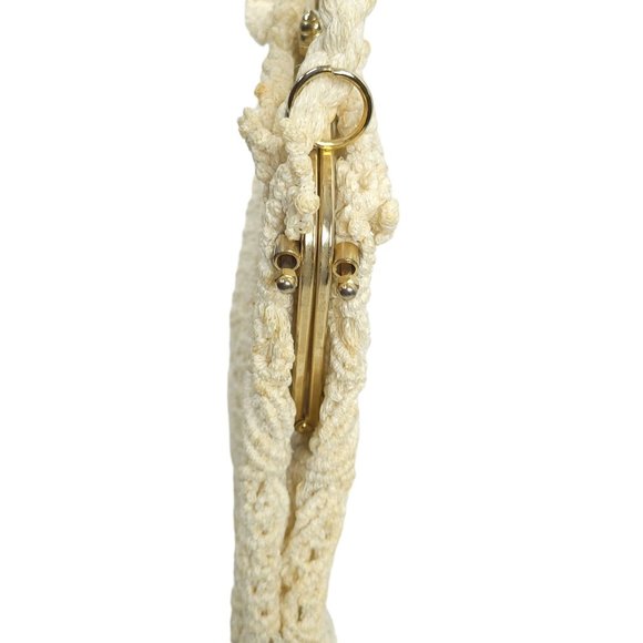 Vintage Crochet Handbag AS-IS READ Rope Handle Boho Purse Clasp Closure Cream - Picture 6 of 11